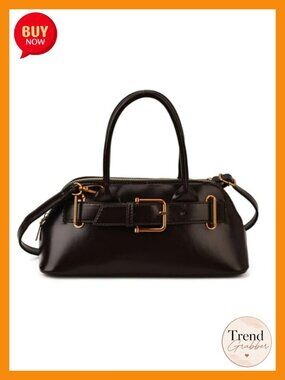 PU Leather & Suede Crossbody Bag with Belt Buckle Design